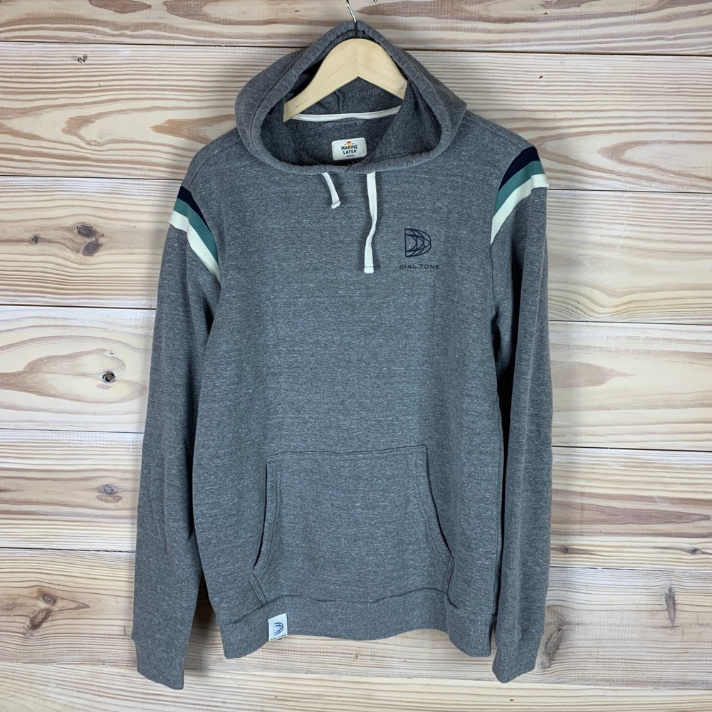 Marine Layer Hoodie Mens Medium Gray Dial Tone Graphic Retro Stripe Pullover‎